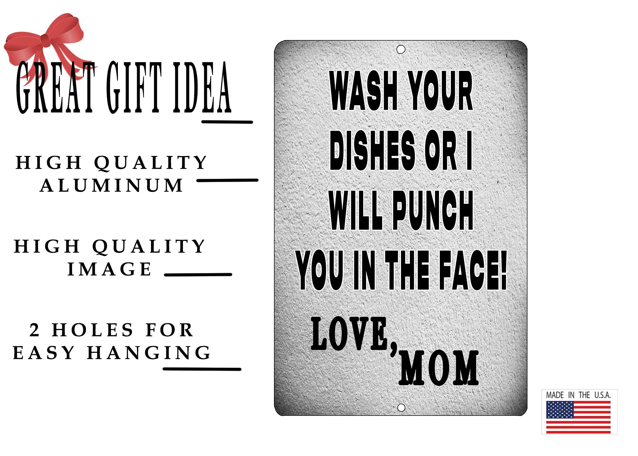 Rogue River Tactical Funny Kitchen Metal Tin Sign, 12X8 Inch, Wall Home D  Cor- Bar Wash Your Dishes Signed Mom