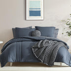 Monbix Queen Comforter Set - 7 Pieces Blue Grey Bed In A Bag Queen Bedding Sets With Comforters, All Seasons Down Alternative Co