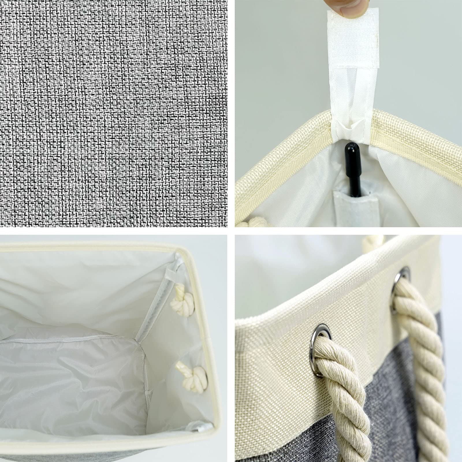 Casaphoria 75L Laundry Hamper With Support Rods And Rope Handles, ,Freestanding Rectangular Fabric Storage Basket Large Cube Org