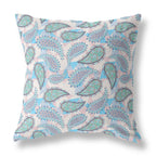 HomeRoots Blue Green Pink Broadcloth 28â€ Blue Green Boho Paisley Indoor Outdoor Throw Pillow
