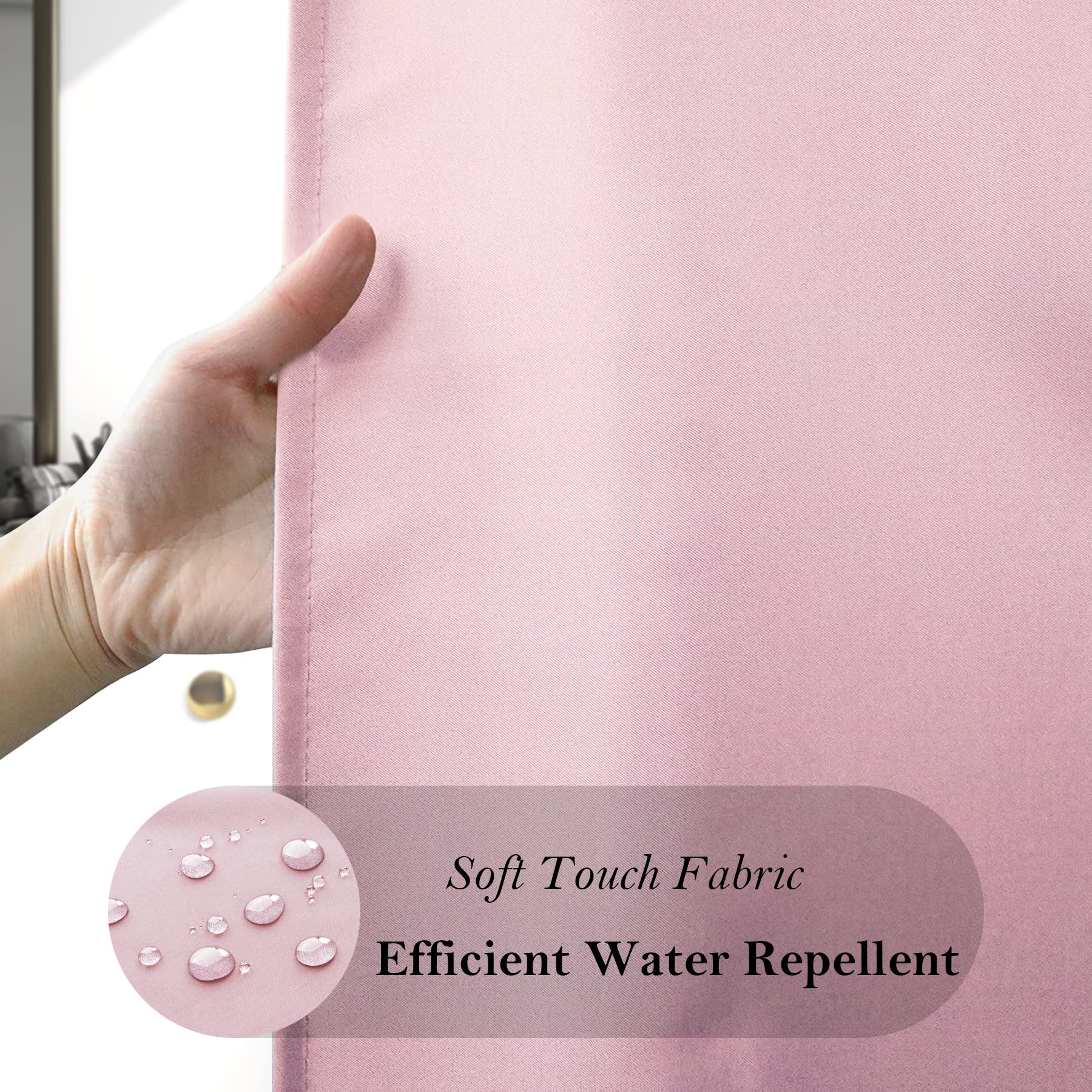 Aoohome Extra Long Shower Liner, Polyester Solid Color Shower Curtain With Hooks, Weighted Hem, Water Repellent, 72X84 Inch, Pin