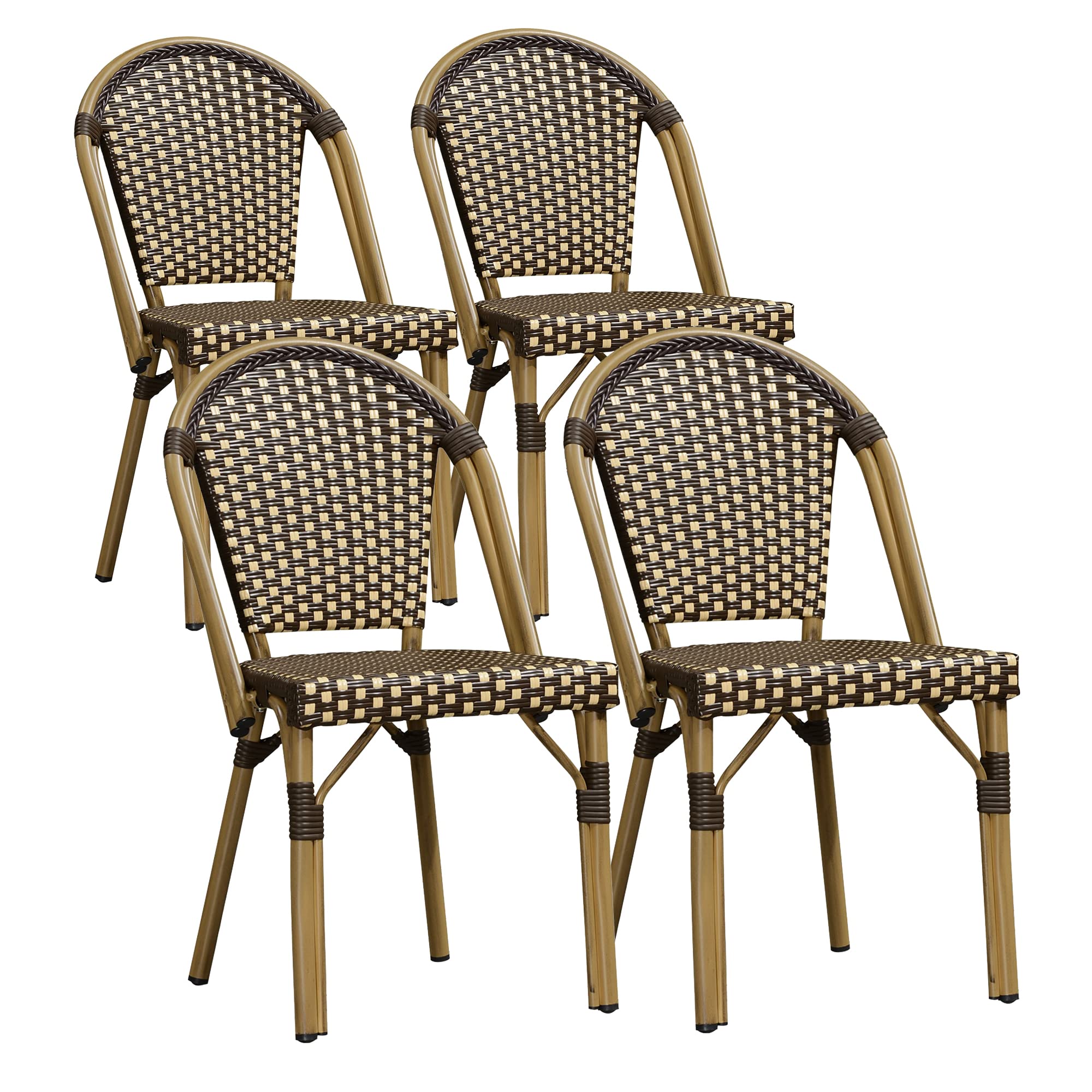 PURPLE LEAF Outdoor Dining Chair Set of 4 Aluminum Wicker Rattan Chairs for Garden Kitchen Backyard Porch Bamboo Print Finish Pa