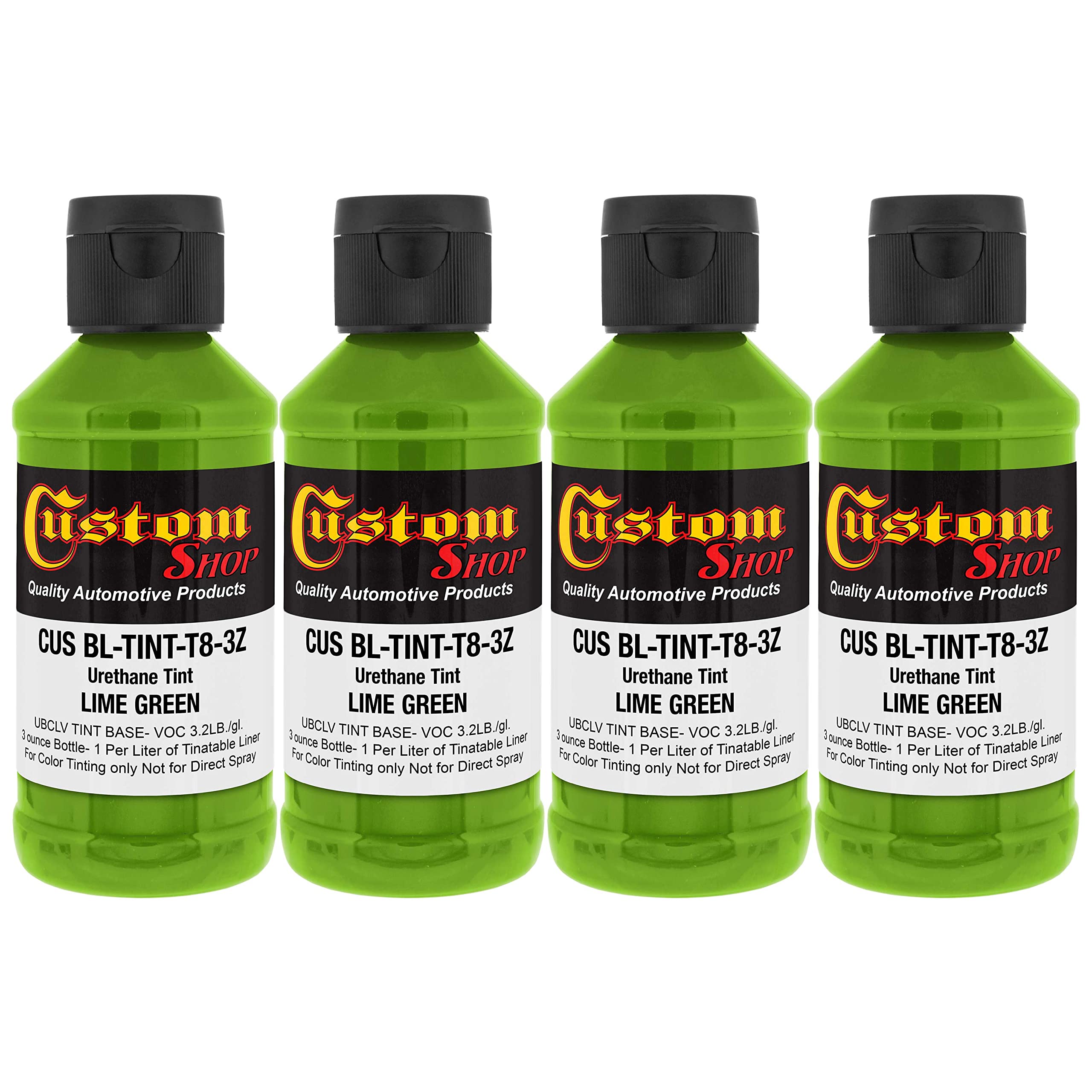 Custom Coat 3 Ounce (Lime Green Color) Urethane Tint Concentrate For Tinting Truck Bed Liner Coatings (Pack Of 4) - Proportioned