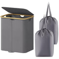 Lifewit 120L Double Laundry Hamper with Lid, Large Laundry Basket with Bamboo Handles and Removable Laundry Bags, Foldable Cloth
