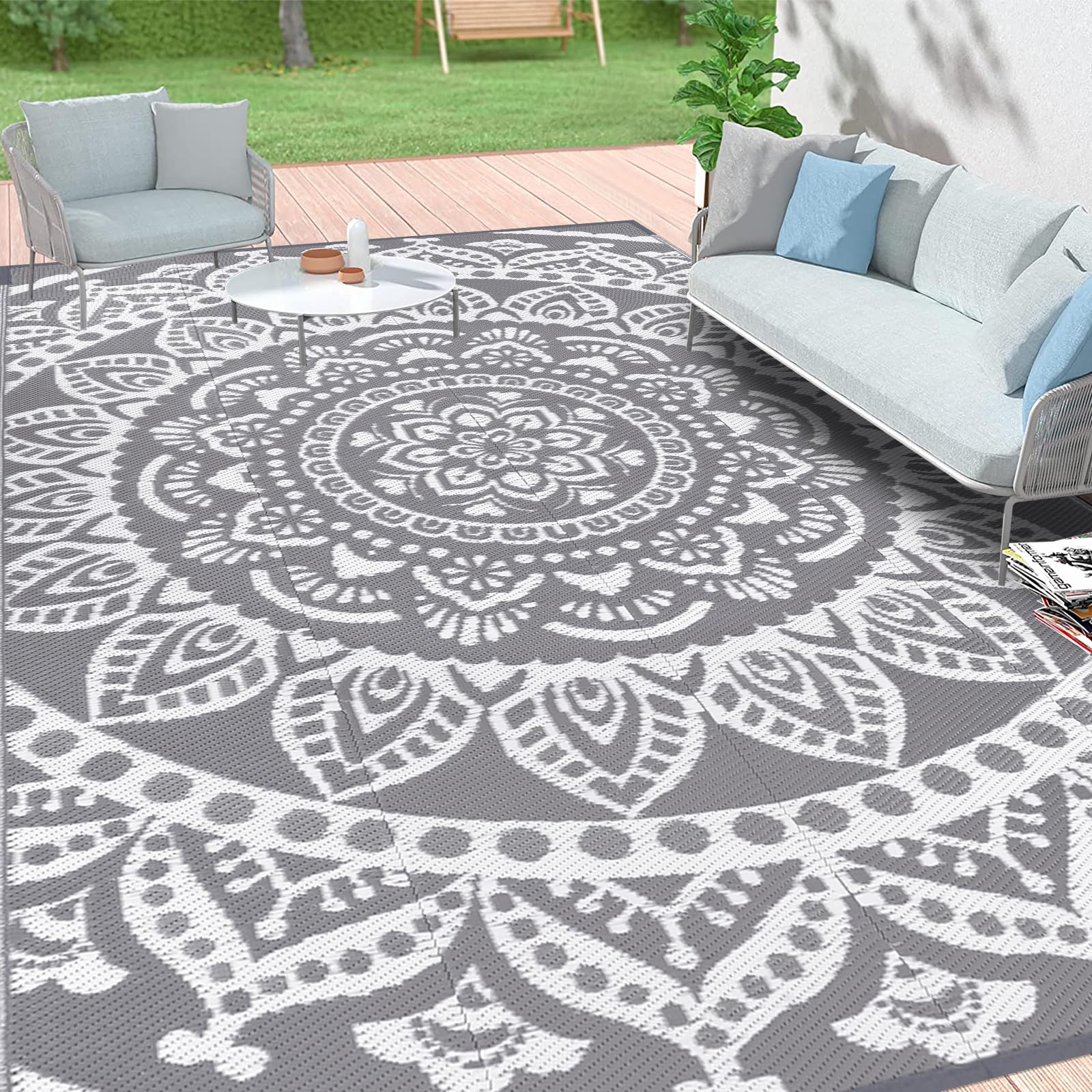 Bsmathom Outdoor Rugs For Patio Clearance, 9'X12' Waterproof Outdoor Plastic Straw Rug, Large Camping Rugs Reversible Mat For Ou