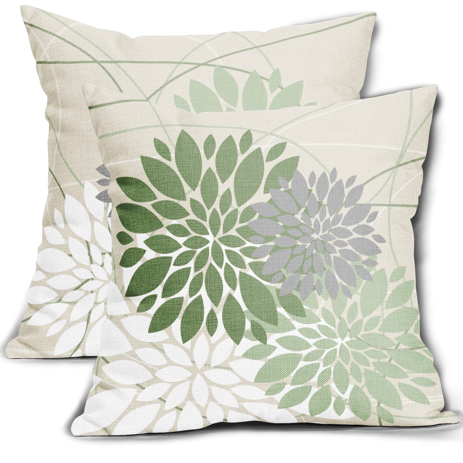 Sage Green Dahlia Pillow Covers 18X18 Inch Spring Geometric Floral Elegant Line Modern Flower Pillow Case Farmhouse Outdoor Deco