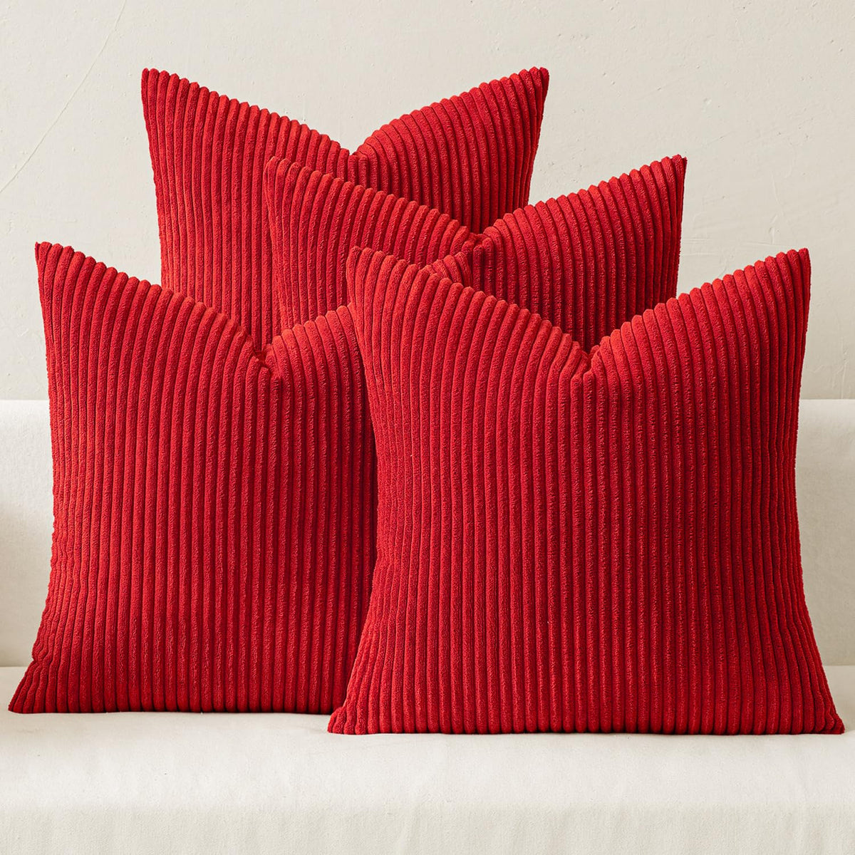 Miulee Pack Of 4 Red Corduroy Decorative Throw Pillow Covers 20X20 Inch Soft Boho Striped Pillow Covers Modern Farmhouse Home De
