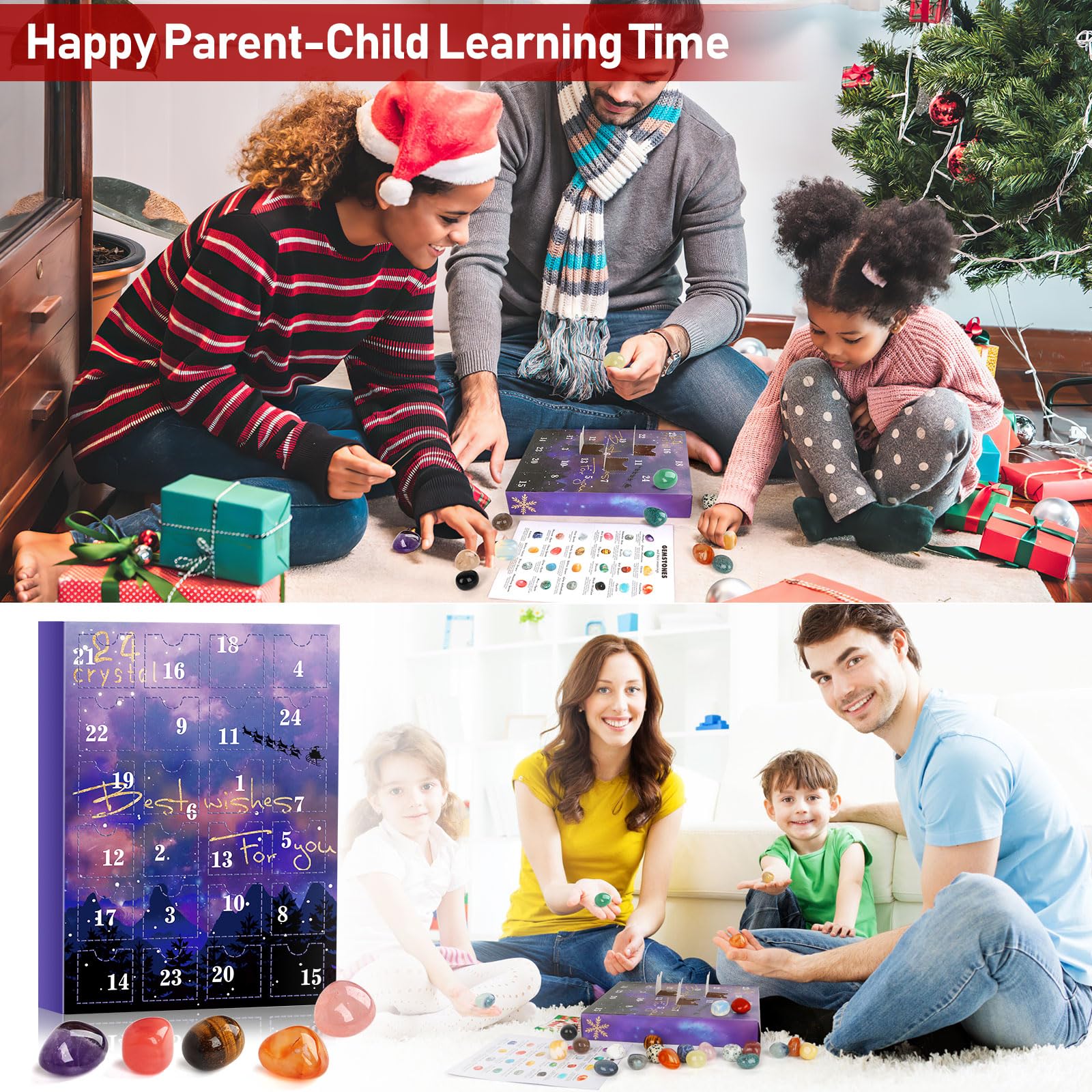 Advent Calendar 2023, 24 Days Natural Crystal Agate Stone Minerals & Fossils Gem Advent Calendars 2023 For Kids,Christmas Countd