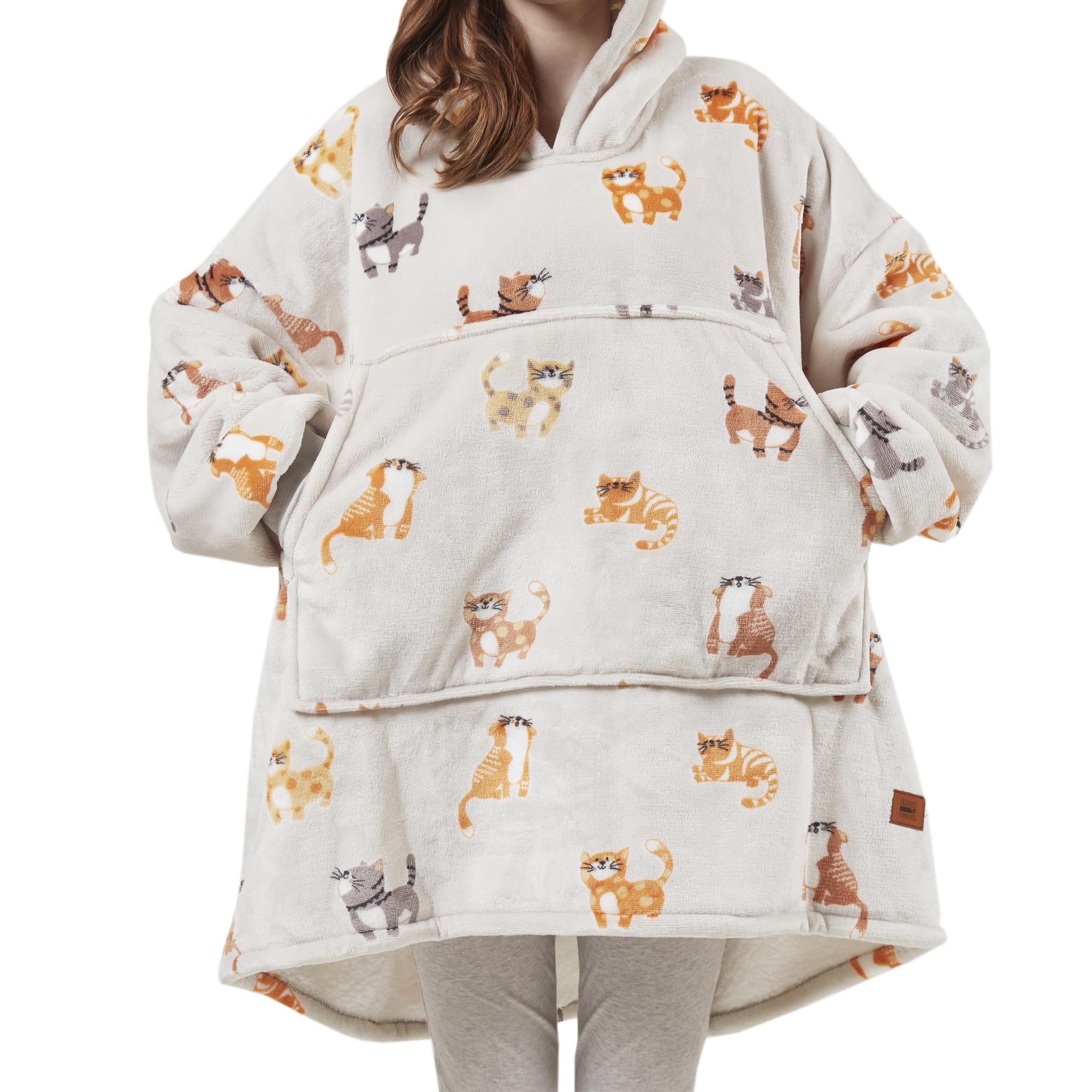 Degrees Of Comfort Wearable Blanket Hoodie For Women Adults, Cozy Oversized And Warm Sherpa Lined Sweatshirt Blankets, Cat 38X32