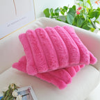 Jojusis Pack Of 2 Faux Fur Plush Decorative Throw Pillow Covers Couch Cushion Case Soft Fluffy Pillowcases Wide Stripe (Hot Pink