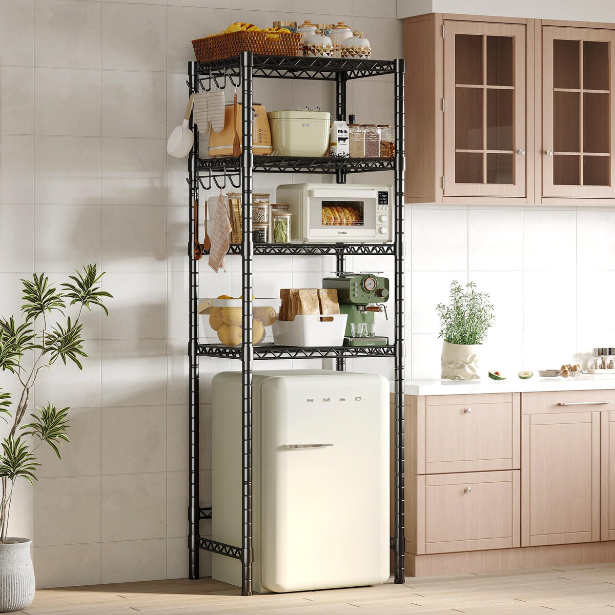 Homeiju 4Tier Mini Fridge Stand, Adjustable Heavy Duty Storage Shelves, Metal Shelving Rack Mini Fridge and Microwave Storage S