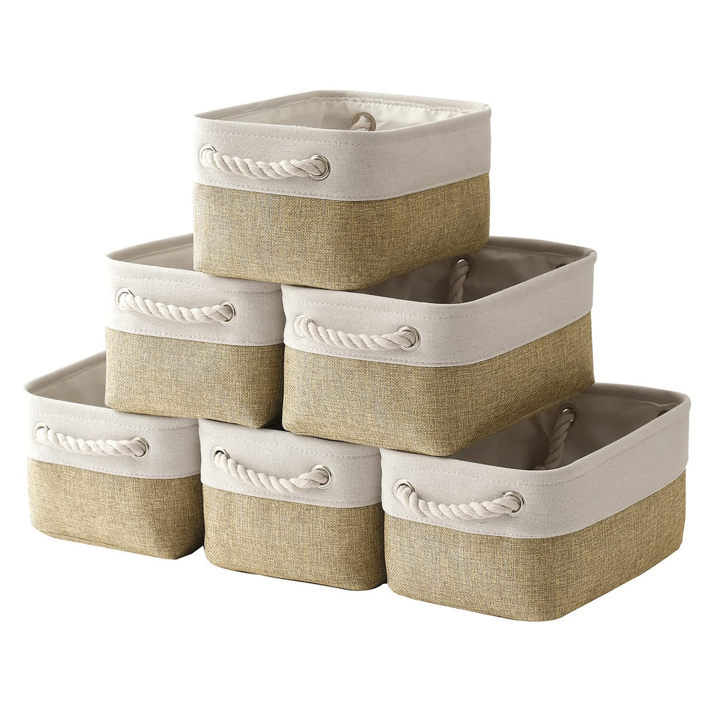 TheWarmHome Storage Basket for Shelves - 12x8x5.2 inch Small 6 Pack Collapsible Storage Bin for Closet with Handles, Fabric Stor