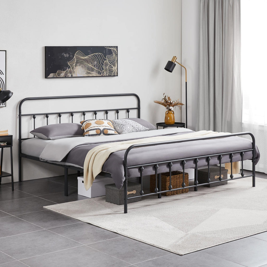 Yaheetech Classic Metal Platform Bed Frame Mattress Foundation With Victorian Style Iron-Art Headboard/Footboard/Under Bed Storage/No Box Spring Needed/King Size Black