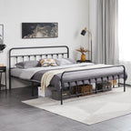 Yaheetech Classic Metal Platform Bed Frame Mattress Foundation With Victorian Style Iron-Art Headboard/Footboard/Under Bed Storage/No Box Spring Needed/King Size Black
