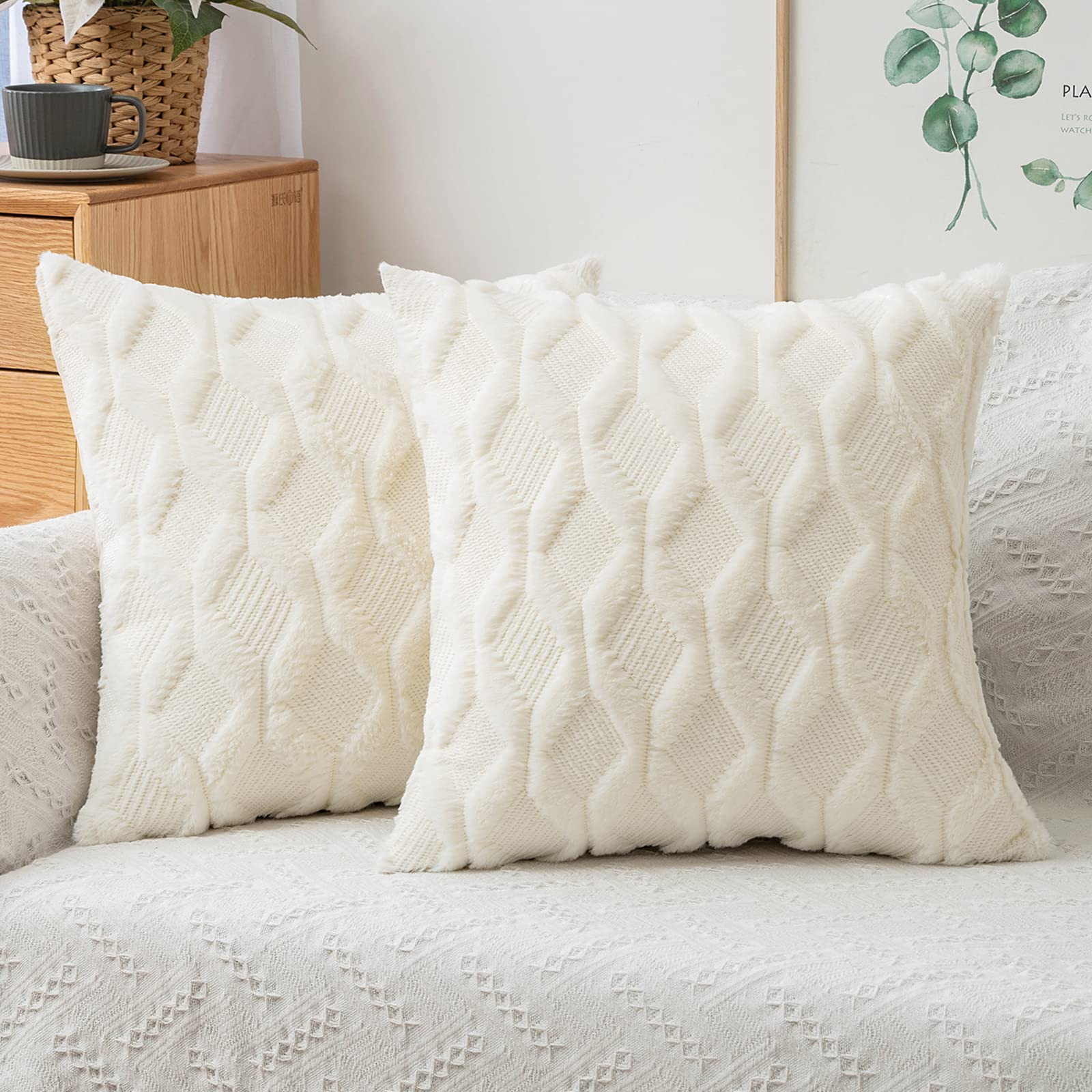 Miulee Cream White Christmas Throw Pillow Covers 18X18 Set Of 2 Decorative Farmhouse Couch Throw Pillows Boho Shells Soft Plush