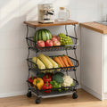 VECELO 4Tier Fruit Basket with Wheels, Fruit and Vegetable Storage Cart for Kithchen, Stackable Produce Organizer Wire Baskets 