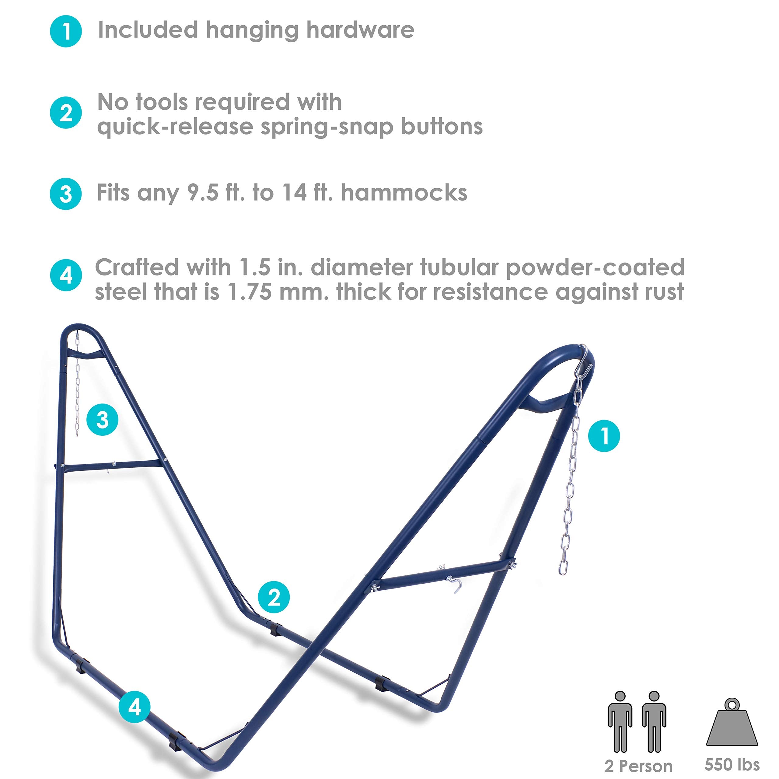 Sunnydaze Universal 2-Person Hammock Stand - 550-Pound Capacity - Heavy-Duty Steel Outdoor Hammock Stand - Fits 9 To 14 Foot Hammocks - Blue