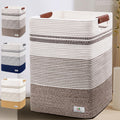 AINUOQI Laundry Hamper - Tall Woven Rope Laundry Basket - Clothes hamper with Leather Handles, 17.8 X 13.8 X 22, Blanket Storage