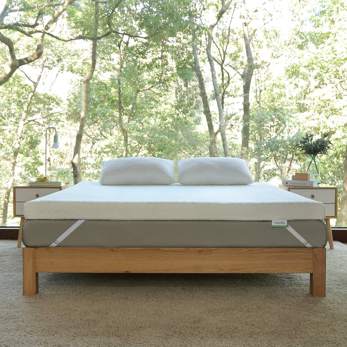 Novilla 4 Inch Foam Mattress Topper Queen, Medium Firm Queen Mattress Topper, Gel Infused For Motion Isolation & Pressure Reliev