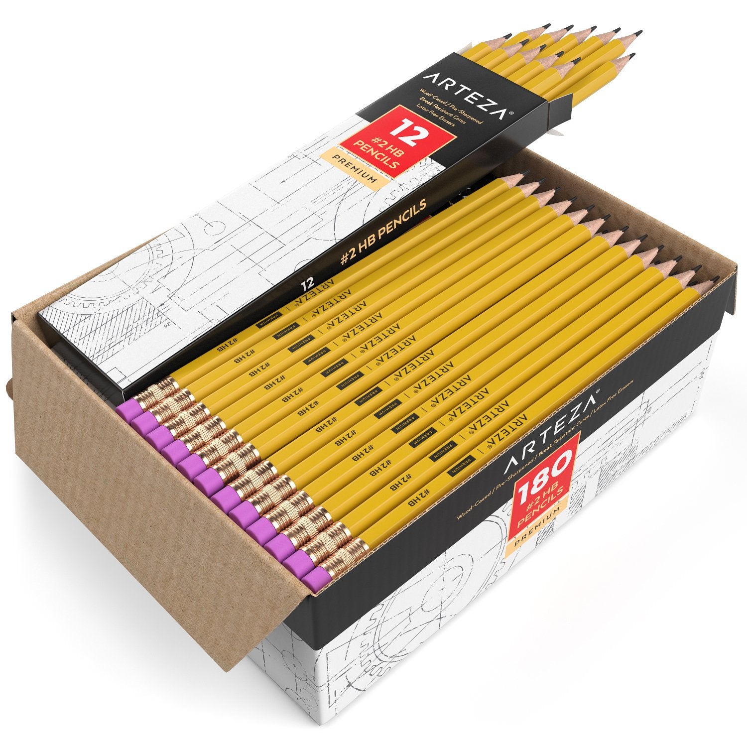 Arteza Hb Pencils #2, Pack Of 180, Wood-Cased Graphite Pencils In Bulk, Pre-Sharpened, Office And School Supplies For Exams, Cla
