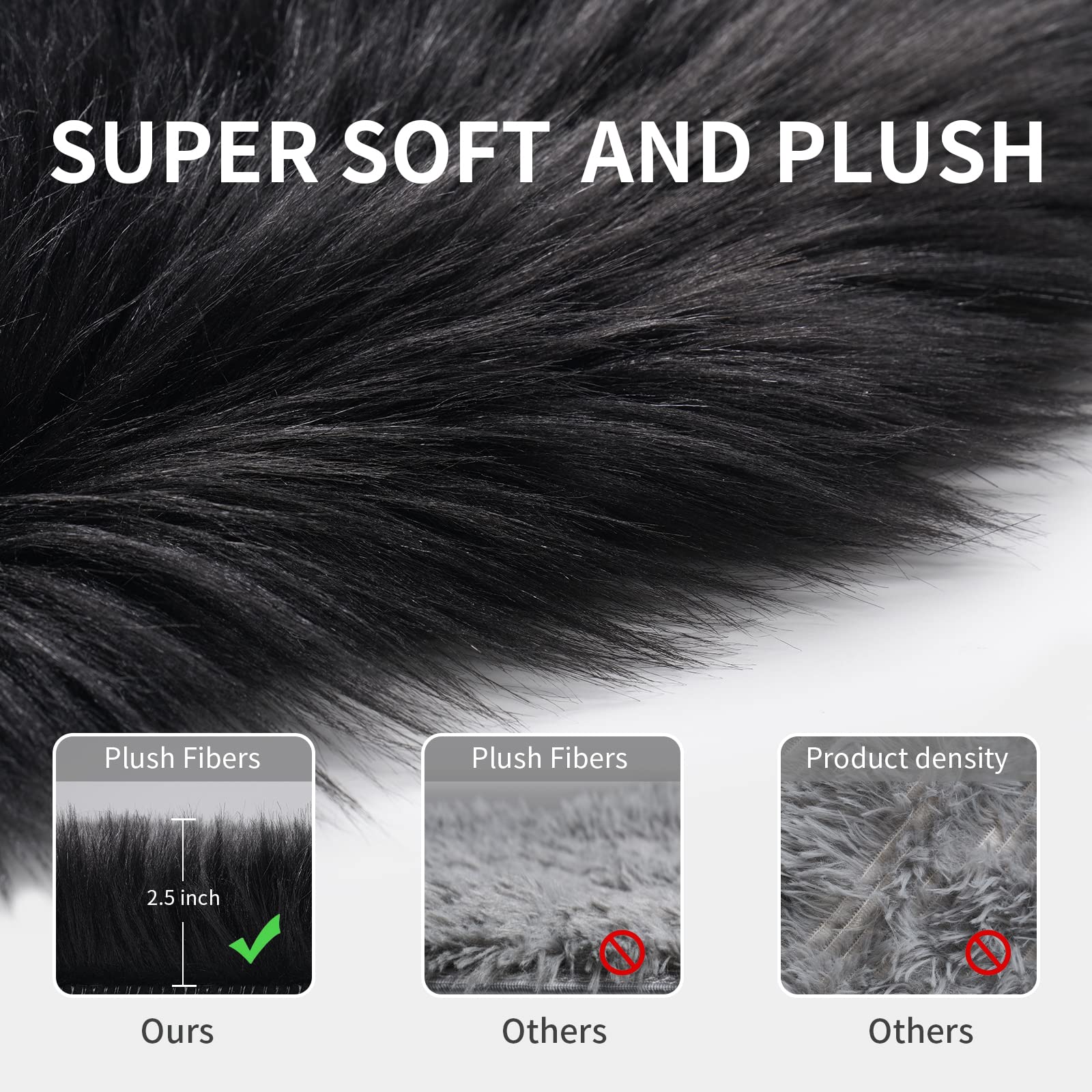 Faux Fur Area Rug, Black Fluffy Rugs For Bedroom Living Room, 4'X6' Soft Shaggy Fuzzy Rug For Nursery, Indoor Plush Floor Carpet