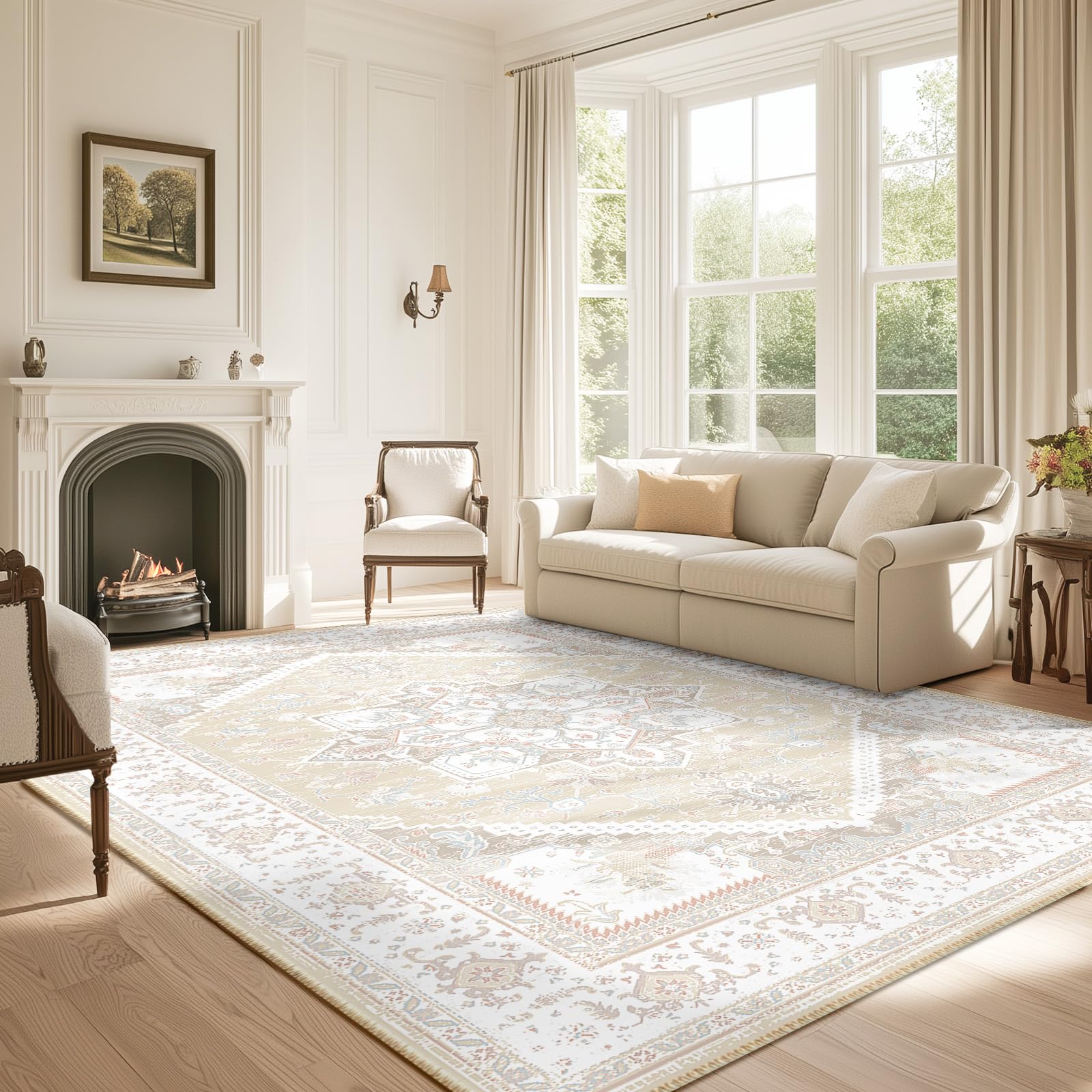 BESTSWEETIE Area Rugs 6x9 Rug for Living Room, Washable Rug 6x9, Non Slip Water Repellent Floor Carpet, Low Pile Soft Vintage Ru