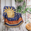 Hippie Throw Blanket Sun Moon Stars Boho Throw Blankets Celestial Tapestry Double-Sided Reversible Woven Cotton Home Decor Beddi