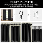 Shineland Black Curtains 96 Inches Long 2 Panel Set For Living Room,Blackout Room Darkening Thermal Back Tab Hooks Rings Pleat 8
