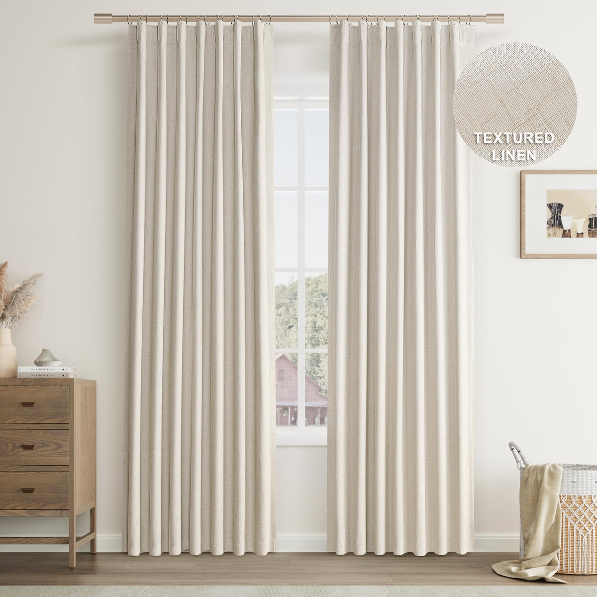 Joywell 100% Blackout Linen Curtains 90 Inches Long, Rod Pocket/Back Tab/Hook Belt/Clip Rings, Noise Blocking Out Room Darkening Drapes For Bedroom Living Room (2 Panels,W52 X L90,Grayish Brown)