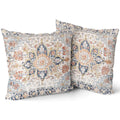 Cream Blue Orange Teal Vintage Bohemian Pillow Covers 18X18 In Mustard Yellow Blue-Grey Boho Flower Rug Oriental Carpet Pillowca