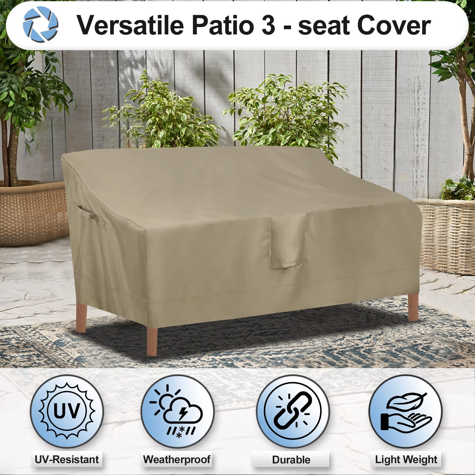 Outdoorlines Outdoor Waterproof Patio 3-Seater Couch Cover - Uv Resistant Patio Sofa Furniture Covers Weatherproof Heavy Duty Glider Covers For Outdoor Furniture, 88Wx32.5Dx33H Inches, Camel