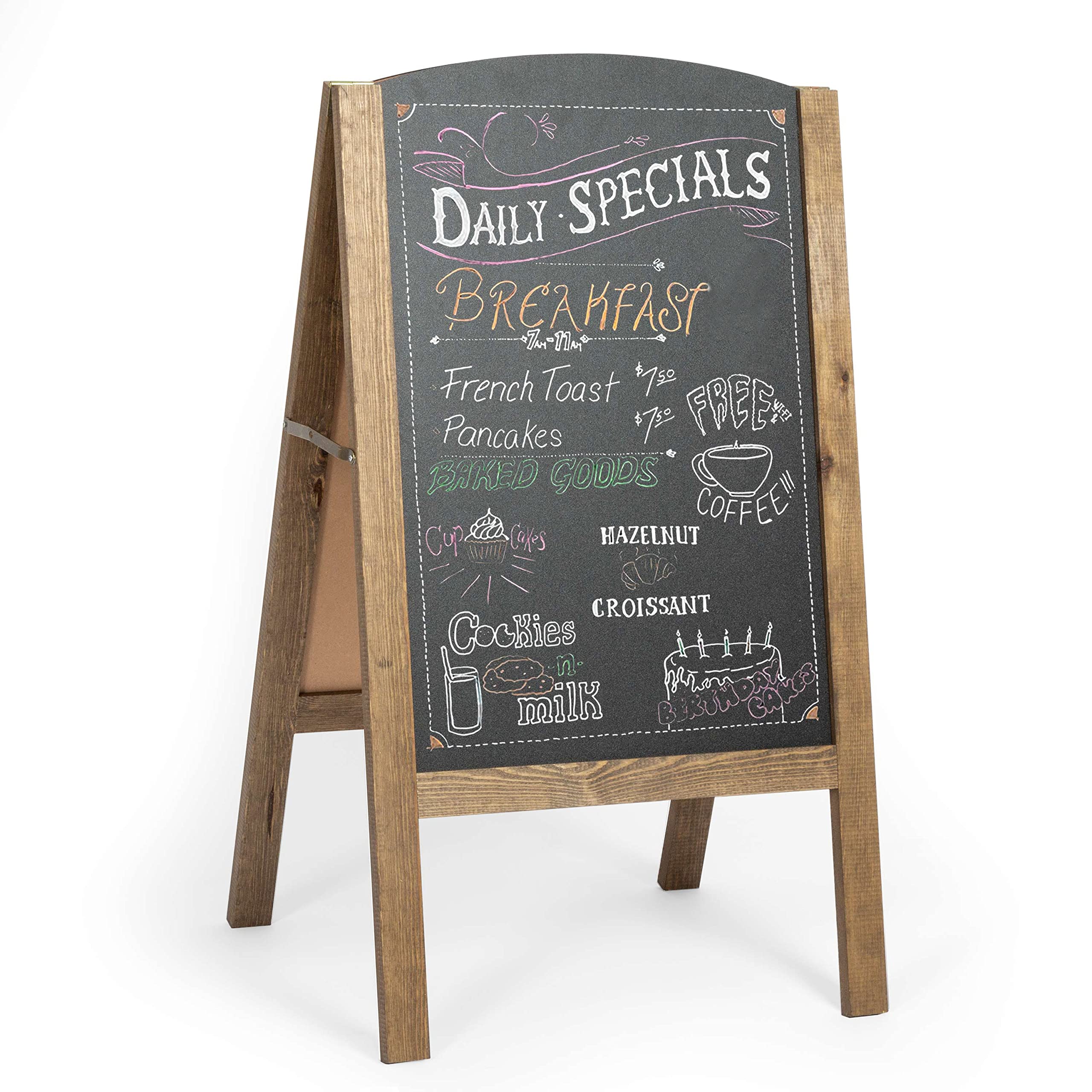 Ilyapa A-Frame Chalkboard Sidewalk Sign - Rounded Top Folding Standing Sandwich Sign For Restaurant, Office, Weddings - Rustic B