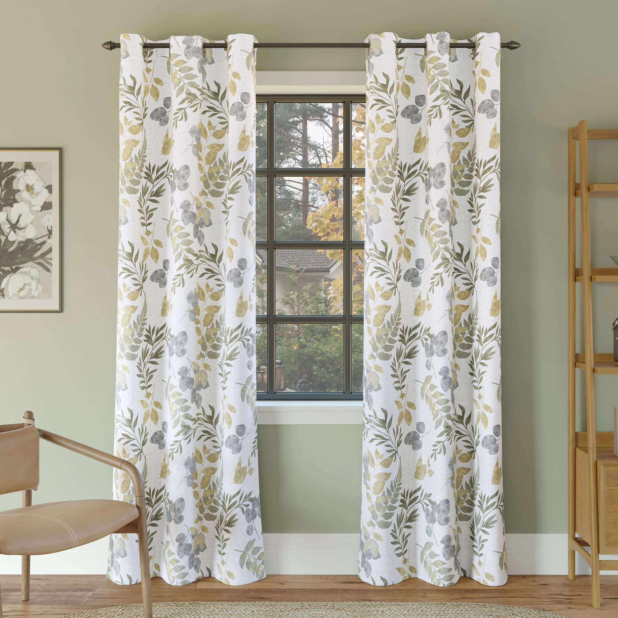 Sun Zero Remi Floral Leaf Print Blackout Grommet Curtain Panel, 40 x 84, Multi