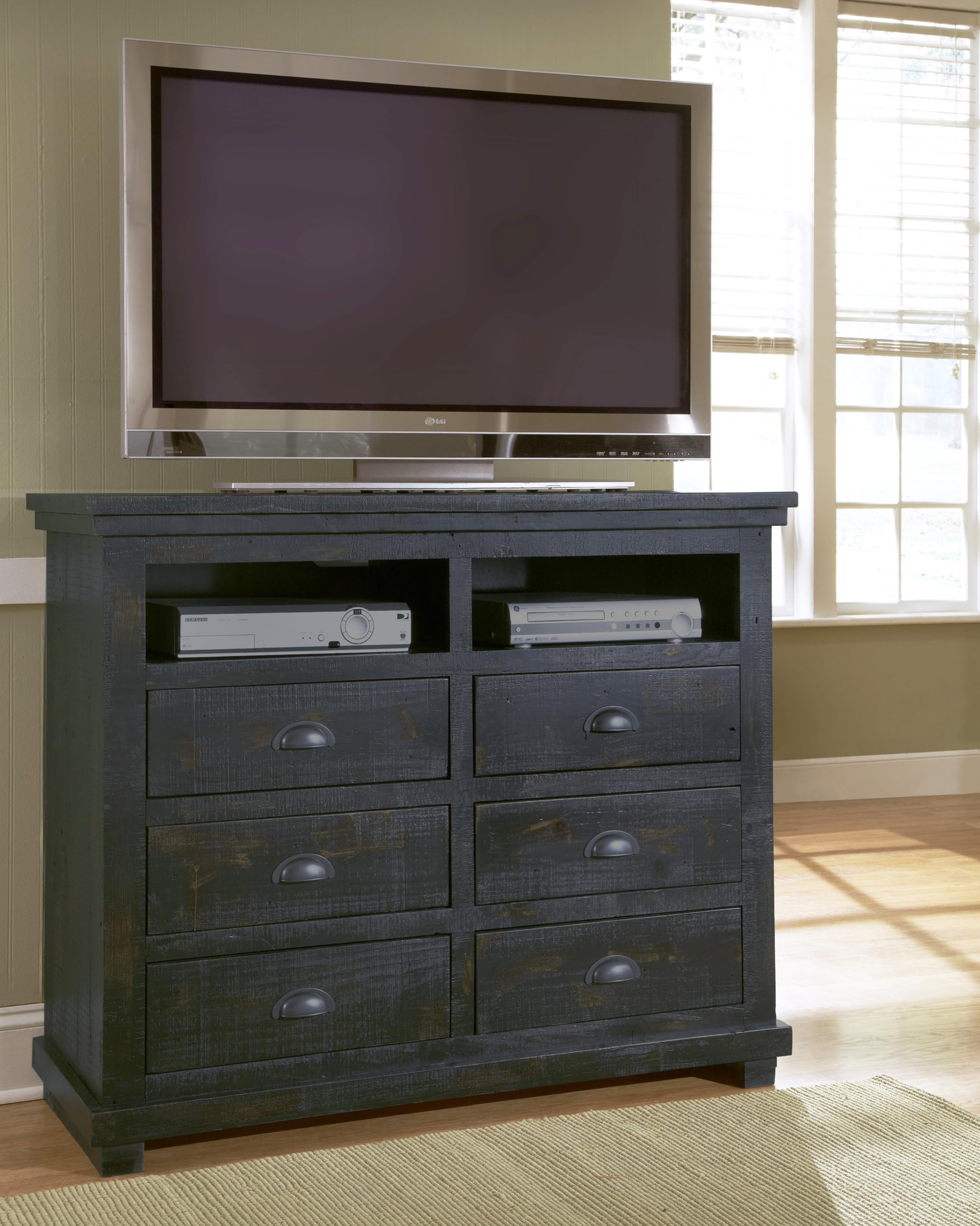 Progressive Furniture Willow Media Chest, Distressed Black