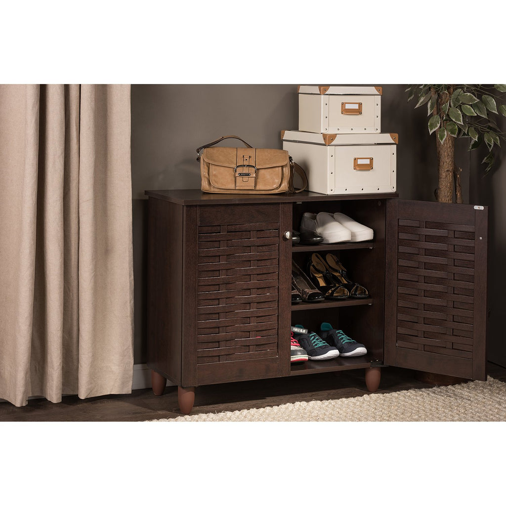 Wholesale Interiors Baxton Studio Winda Modern and Contemporary 2-Door Dark Brown Wooden Entryway Shoes Storage Cabinet -
