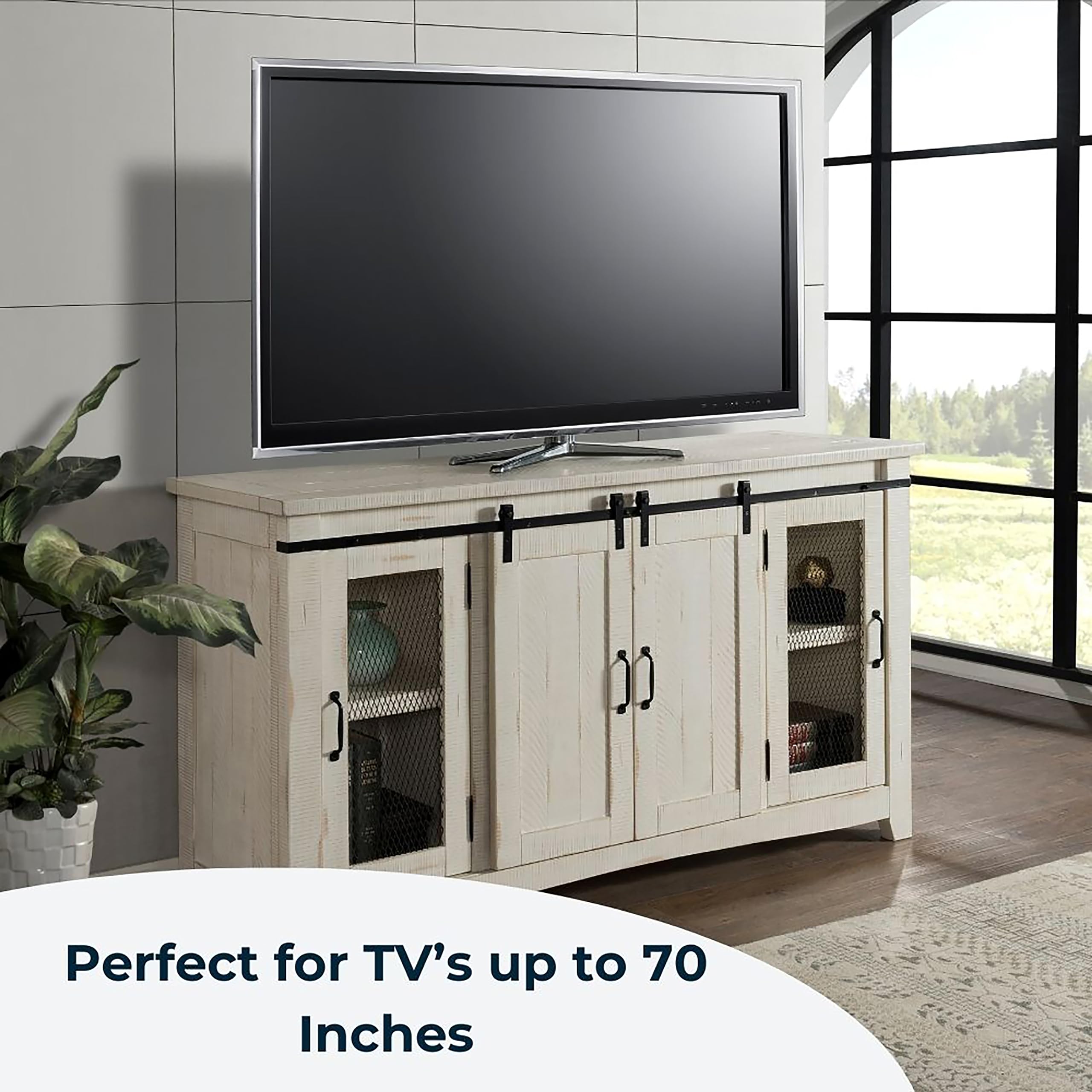 Martin Svensson Home Rustic 65” Solid Wood Tv Stand With Storage, All Antique White