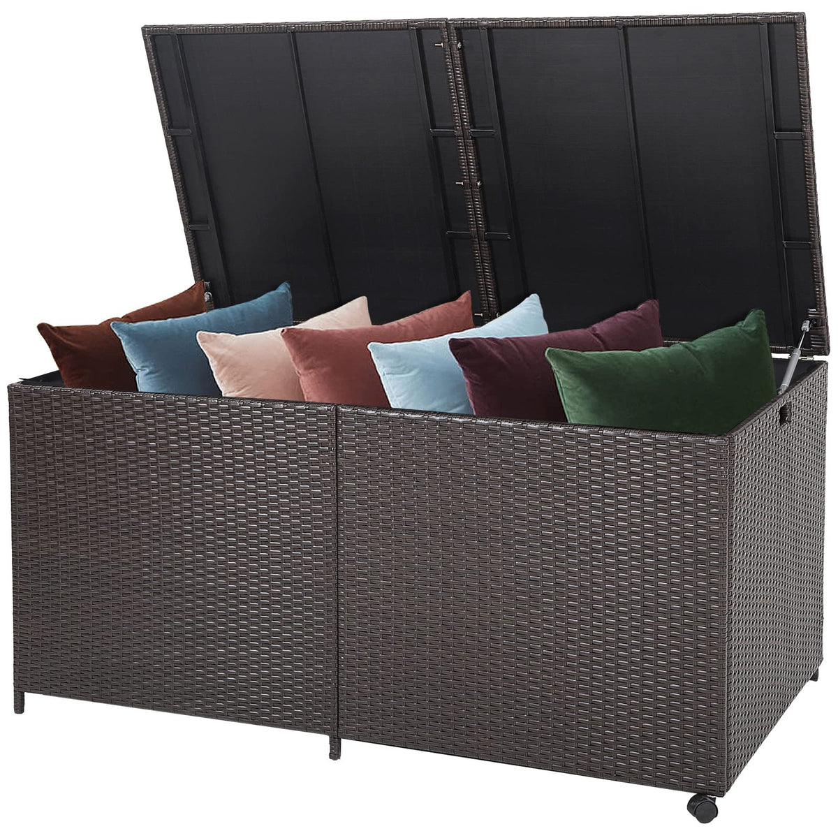 Tangkula 175 Gallon Outdoor Storage Box, Wicker Patio Deck Box With 2 Universal Wheels And Waterproof Zippered Liner, Outdoor St