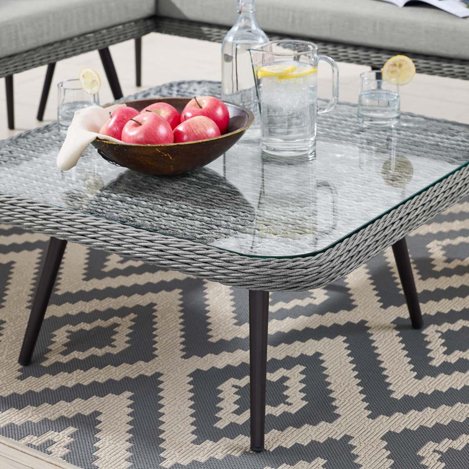 Modway Endeavor Outdoor Patio Wicker Rattan Square Coffee Table in Gray