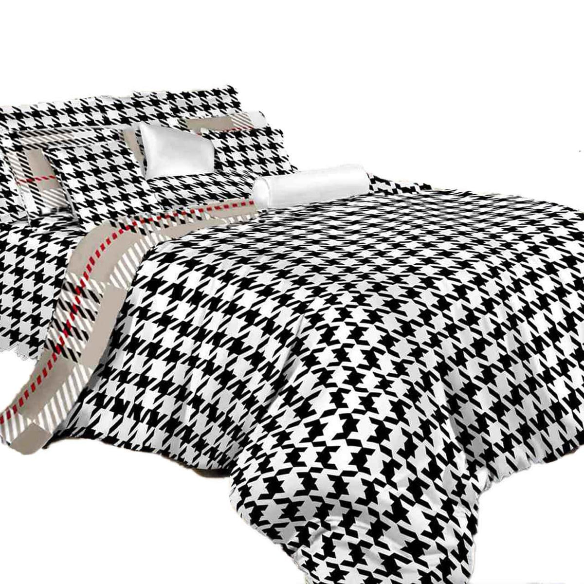 Dolce Mela Dm498T 4-Piece Check Bedding Dorm Room Duvet Cover Set, Twin X-Large, Houndstooth, Off-White