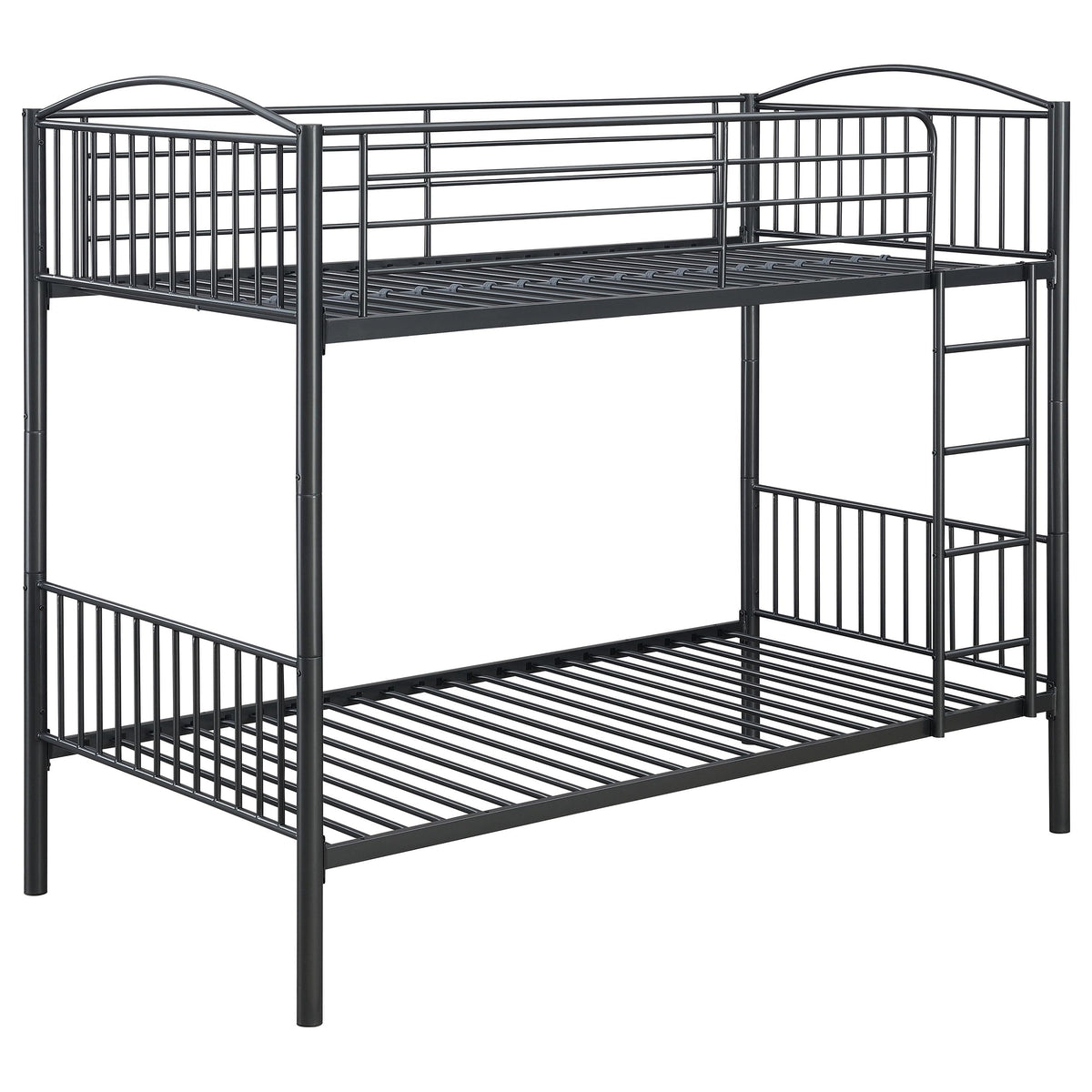 Coaster Home Furnishings Anson Contemporary Metal Twin Over Twin Size Bunk Bed Frame with Ladder and Guardrails Fully Slatted Mattress Ready Foundation Gunmetal 400739T