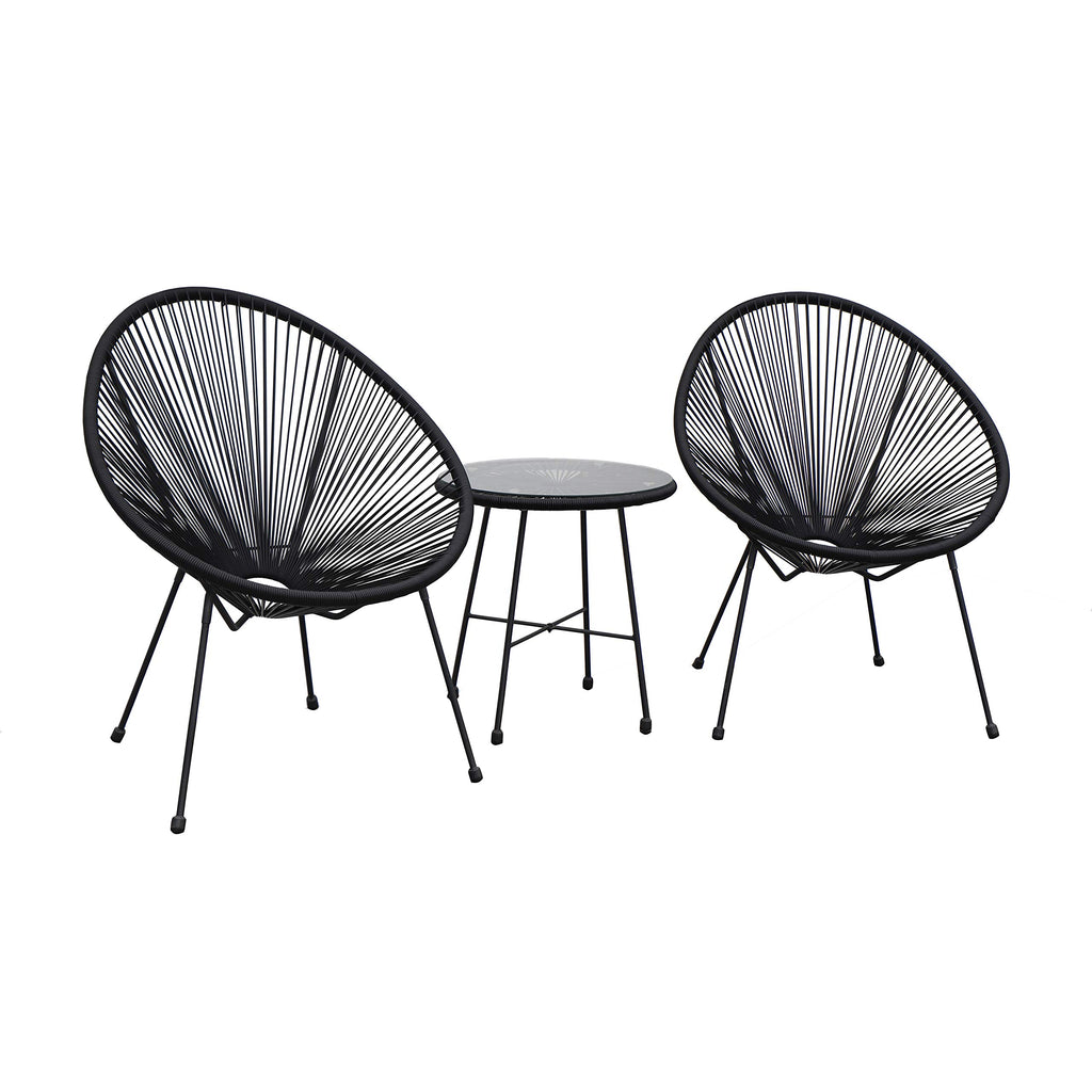DUKAP Sassio 3 Piece Patio Seating Set with Two Chairs and One Coffee Table, Outdoor Conversation Seats with Weather and Water Resistance, Spacious Porch Furnitures for Ultimate Comfort | Black