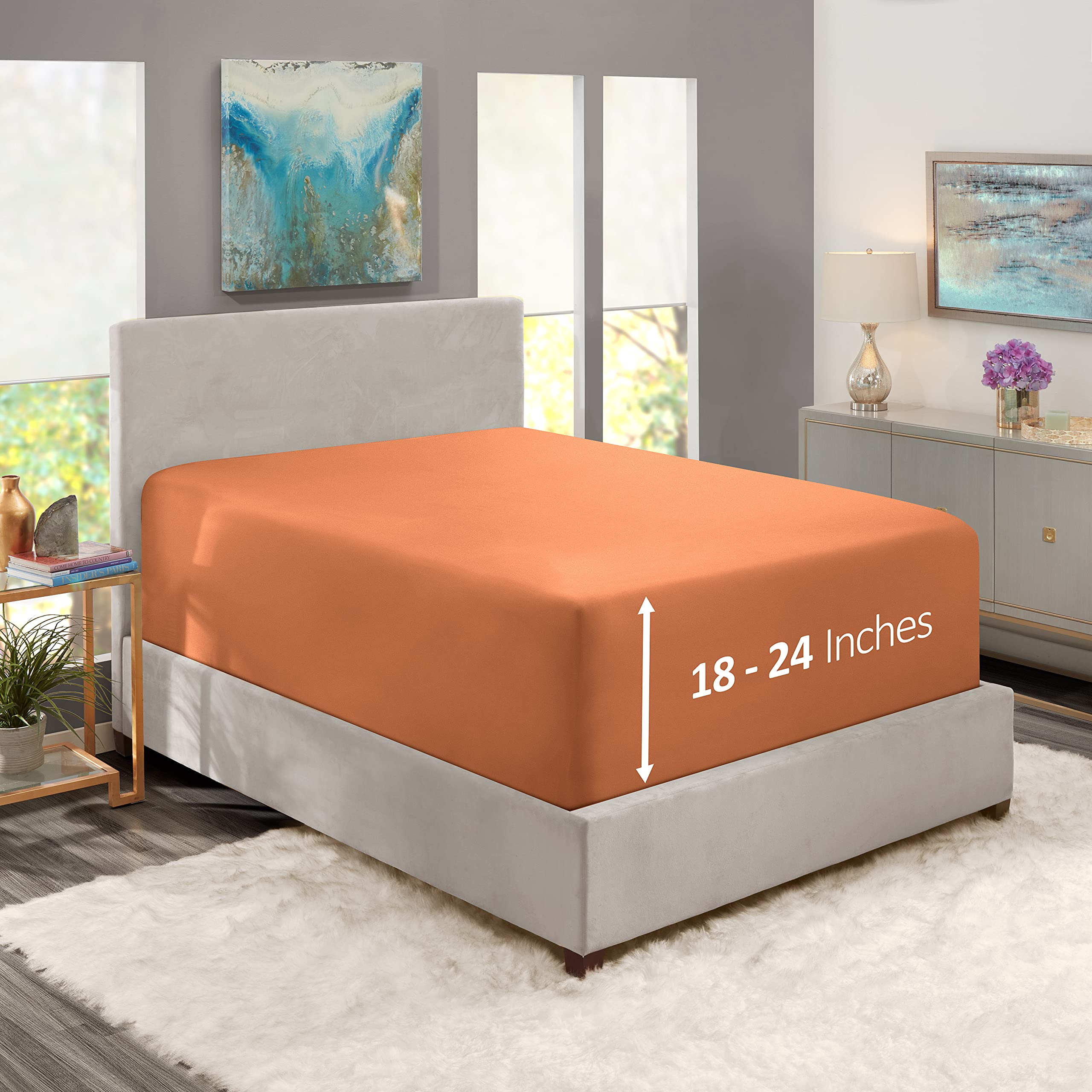 Nestl Extra Deep Pocket King Fitted Sheet, Rust Fitted Sheet King Size, 1800 Microfiber King Fitted Sheet Only, Ultra Soft King Bed Fitted Sheet Fits Up To 24 Inch Mattress - King Size Fitted Sheets