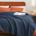 Phf 100% Cotton Waffle Weave Blanket Twin Size 66'X90'-Lightweight Washed Soft Breathable Blanket For All Season-Perfect Blanket Layer For Couch Bed Sofa -Elegant Home Decoration - Dark Navy
