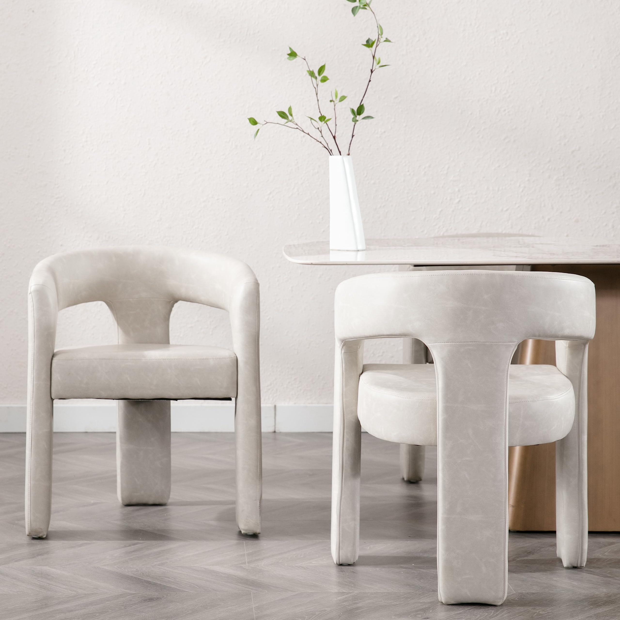 Rivova Modern Barrel Dining Chairs Set Of 2, Pu Leather Upholstered Accent Side Chair With Arms Comfy Makeup Vanity Chairs, Dini