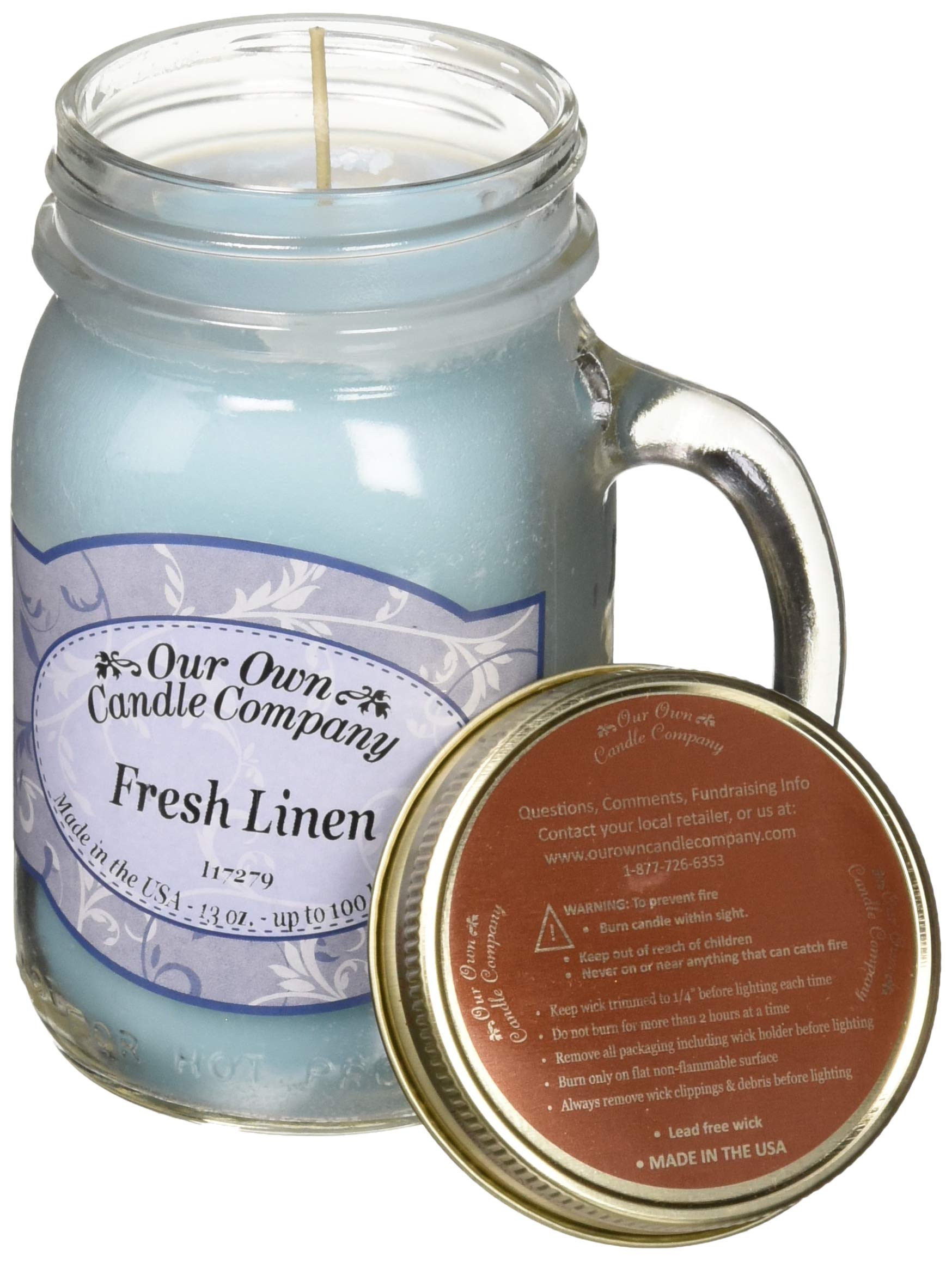 Our Own Candle Company, Fresh Linen Scented Mason Jar Candle, 100 Hour Burn Time, Made in The USA - 13 Ounces