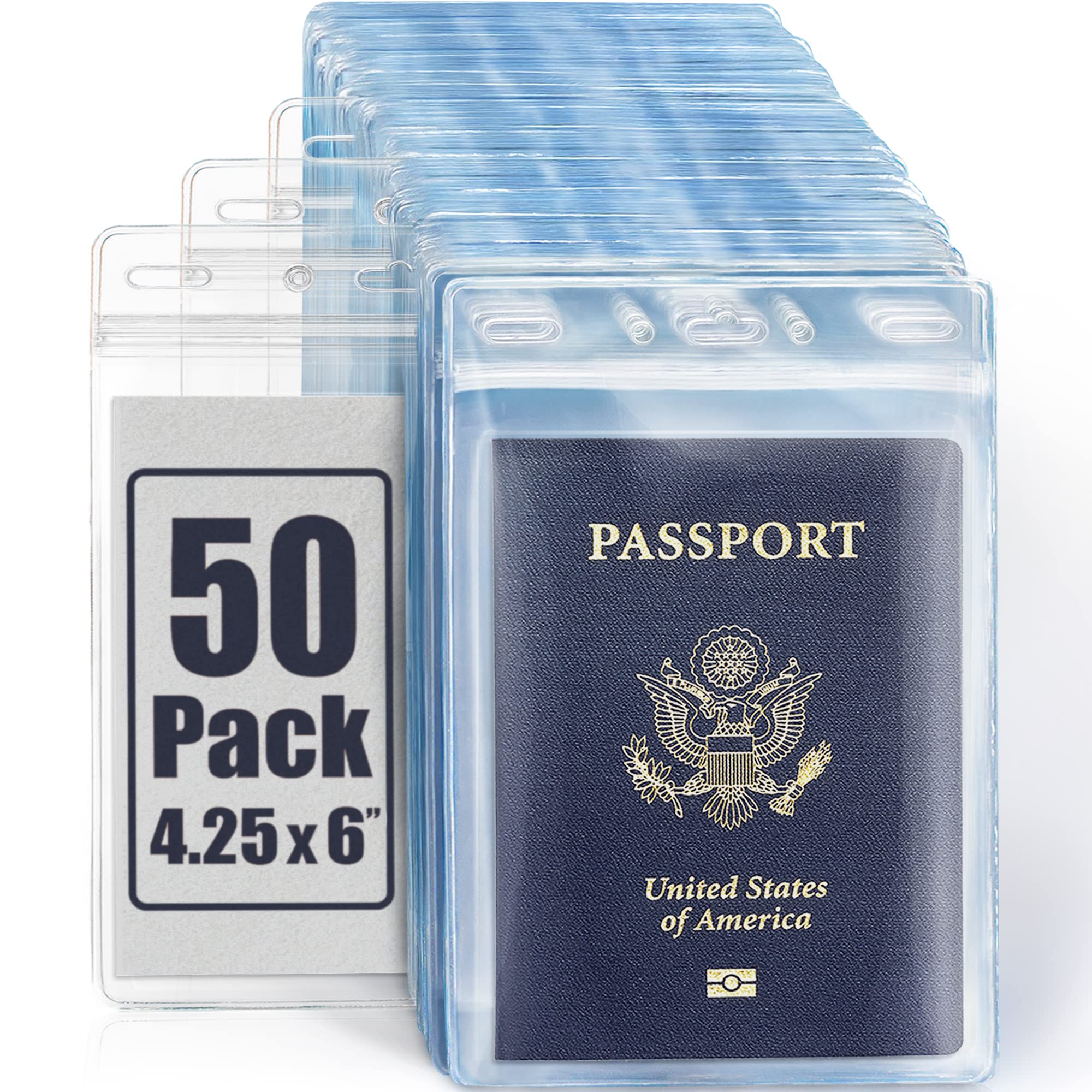 Mifflin-Usa Passport & Card Holders (Clear, 4X6 Inch, 50 Pack), Extra Large (Xxl) Id Name Badge Holder, Waterproof Vertical Plas