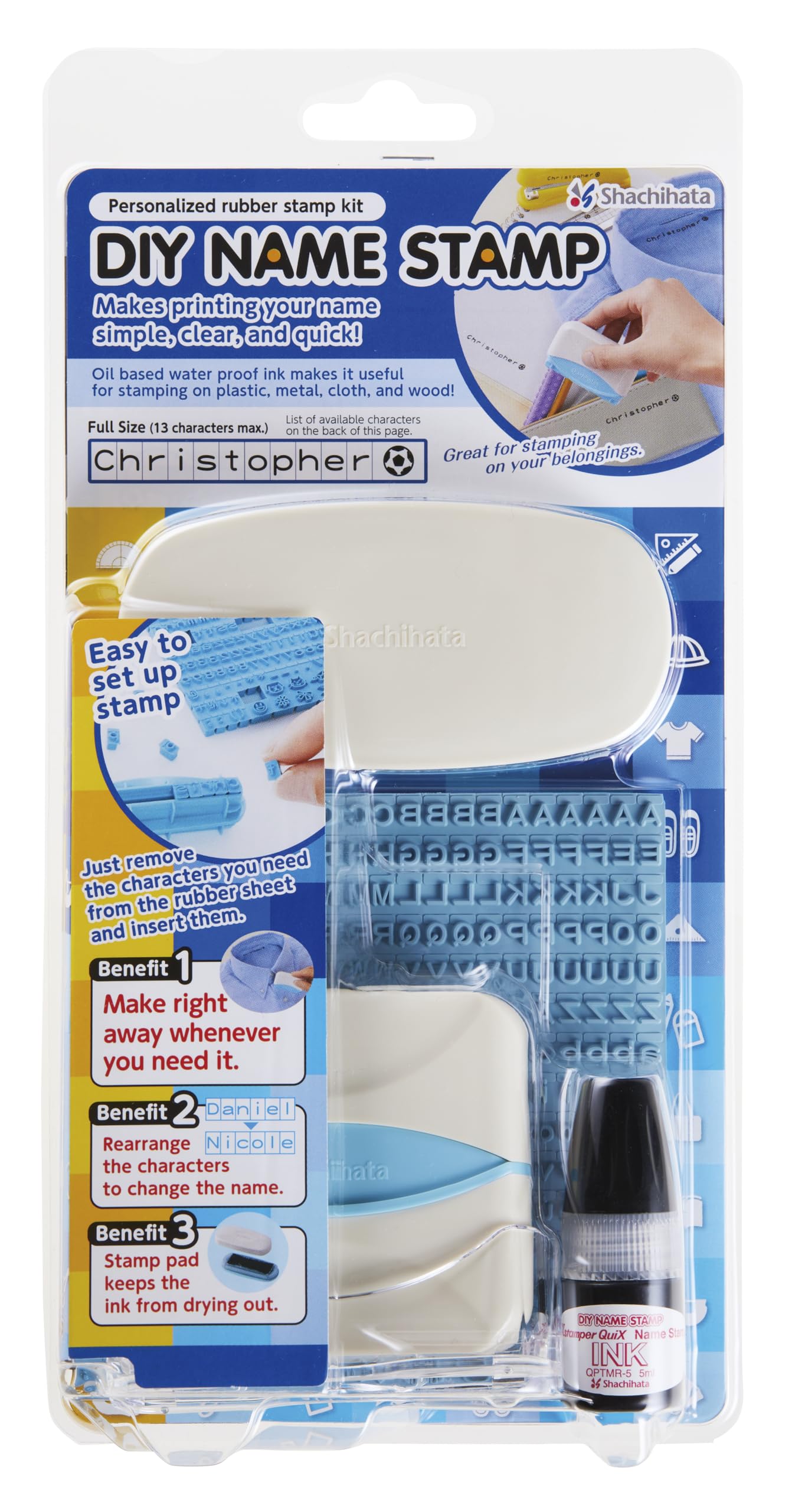 Xstamper Diy Name Stamp Kit Ega Cis- Black Ink. Personalised By You, Can Be Changed Multiple Time. Create Name Up To 13 Characte