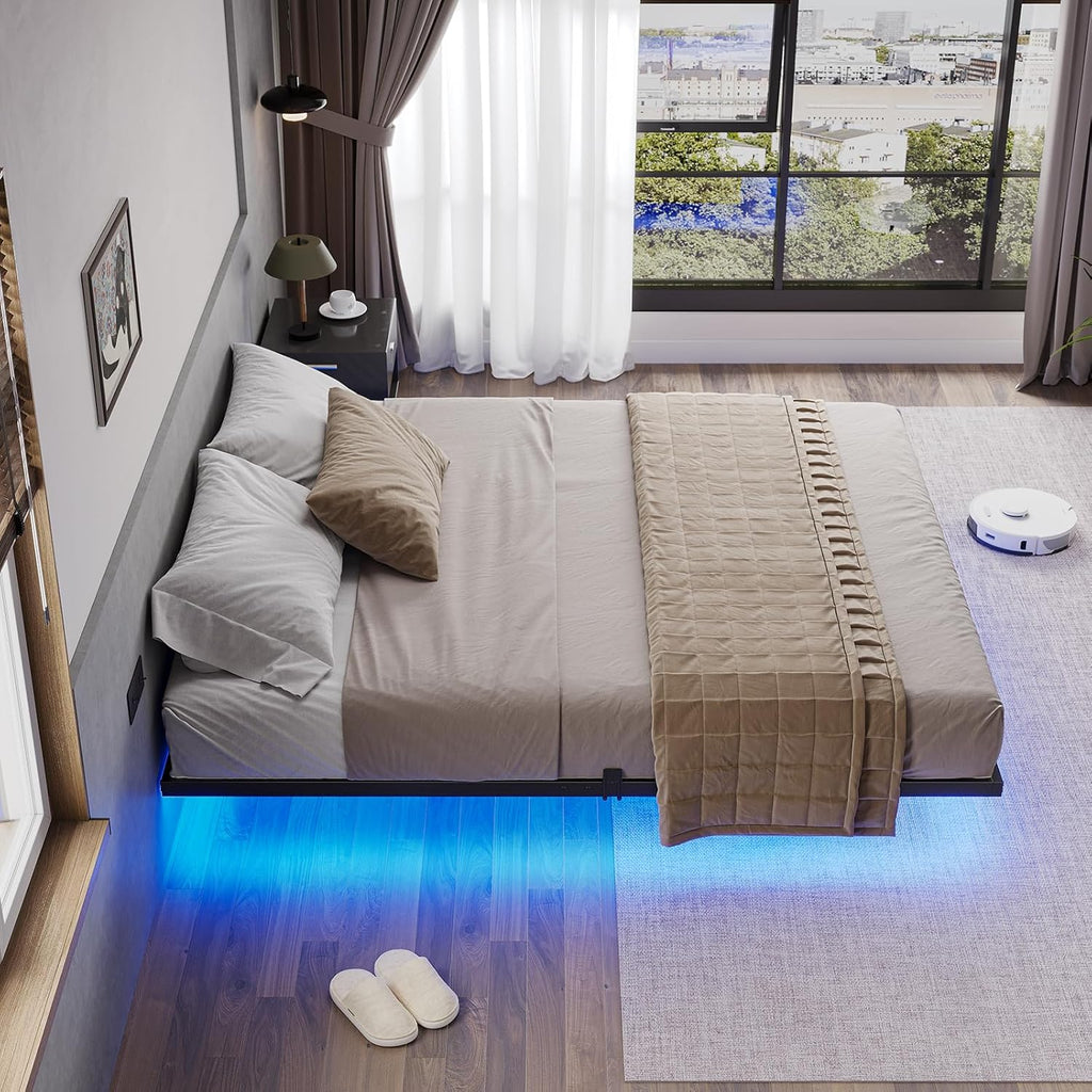 Hasuit Floating Bed Frame Queen Size With Led Lights, Metal Platform Queen Bed, No Box Spring Needed, Easy To Assemble (Queen)