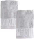 Rae Dunn Hand Towels, Embroidered Decorative Hand Towel for Kitchen and Bathroom, 100% Cotton, White- Blessed/Family, 16x 28