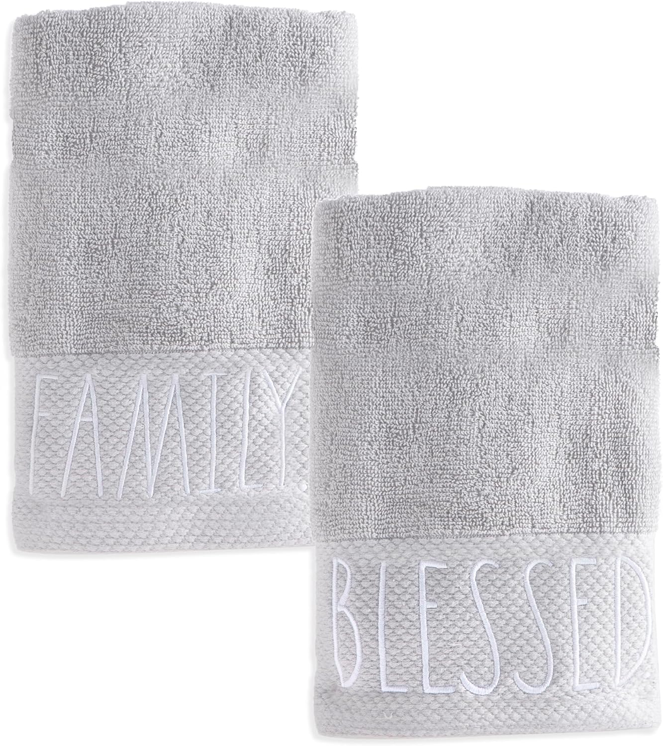 Rae Dunn Hand Towels, Embroidered Decorative Hand Towel for Kitchen and Bathroom, 100% Cotton, White- Blessed/Family, 16x 28